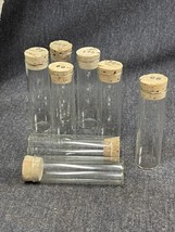 8 Clear Glass Vials Tube Cork Top Holder Storage 3” Tall - £9.55 GBP
