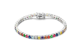 ADIRFINE 18K Gold Plated 4mm Multi Colored Cubic Zirconia Tennis Bracelet - £40.11 GBP