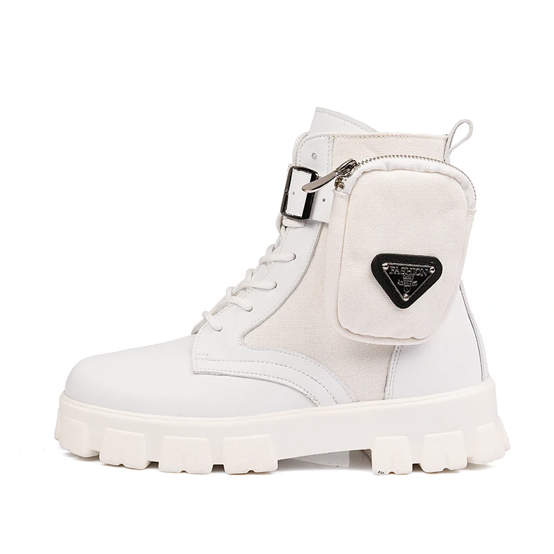 2024 Thick Sole White Men&#39;s Boots Winter High Top Pocket Shoes Men Platform Boot - £207.61 GBP