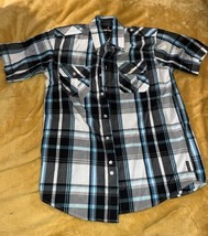 Men’s Airwalk Plaid Blue Black White Striped Button Down Shirt Small - $12.47