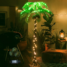 Artificial Palm Tree With Coconuts Light Up Tropical 5FT 148 LEDs Lighted Palm  - £98.63 GBP
