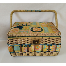 Vintage Wicker Sewing Basket - Accessories &amp; Silk Top Cushion for Pins - £28.83 GBP