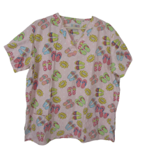 STAT Medical Scrub Shirt women sz L Cotton Polyester Flip Flops beach pi... - £19.54 GBP