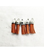 Burnt Orange Suede Tassel Charms w Silver Tops - Jewelry Making &amp; Craft ... - $2.00