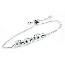Evil eye bracelet silver plated adjustable chain - £16.23 GBP