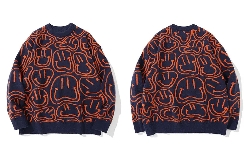 Hip Hop   Streetwear Harajuku Vintage  Pullover   Mens Autumn  Couple Orange Bla - £161.44 GBP