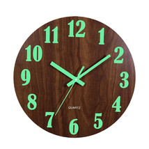12 Inch Luminous Wall Clock Wooden Silent Glowing in Dark Non Ticking Wall Clock - £26.68 GBP