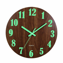 12 Inch Luminous Wall Clock Wooden Silent Glowing in Dark Non Ticking Wall Clock - £27.37 GBP