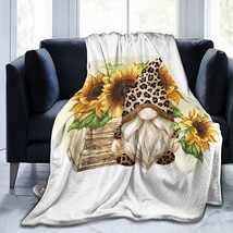 Tiosggd 60&quot; X 50&quot; Sunflower Gnomes Throw Blanket Leopard Cute Gnomes Blanket - £26.33 GBP