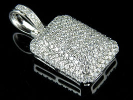 Men&#39;s 14K White Gold Over Dome Pillow 2.25CT Round Cut Diamonds Charm Pendant - £221.37 GBP