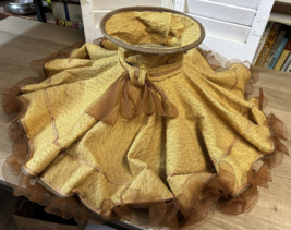 Vtg large Ruffled Petticoat Lamp Shade Barkcloth Fabric Mid-Century Cottagecore - £92.50 GBP