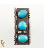 Silver Three Turquoise Plaque Ring Size 6.5 Nice Patina! Great Gift - $164.32