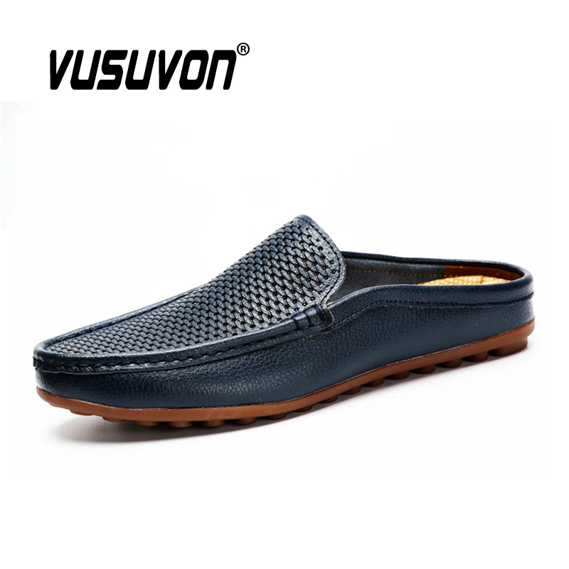 Italian Men Slippers Genuine Leather Loafers Moccasins Outdoor Non-slip ... - £45.84 GBP