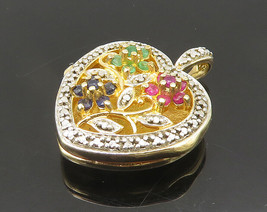 925 Silver - Vintage Sapphire Emerald &amp; Ruby Locket Pendant (OPENS) - PT17028 - £68.20 GBP