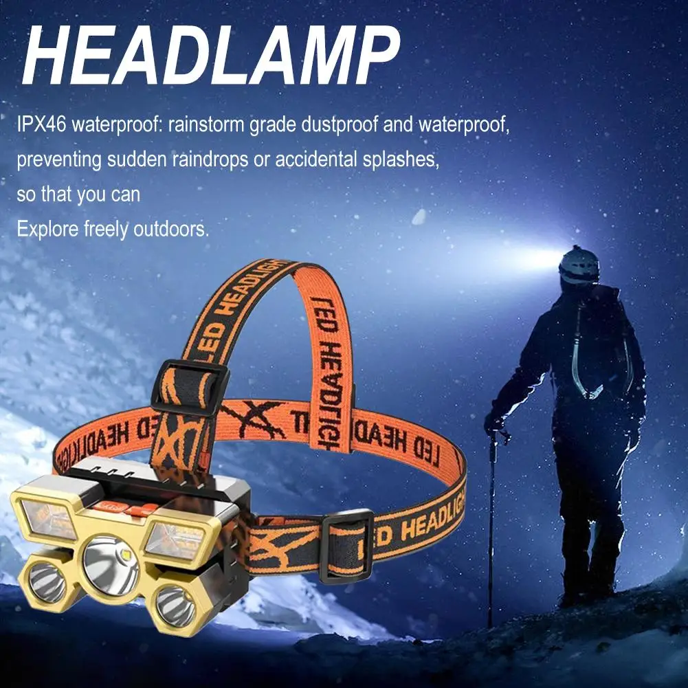 5-head LED Headlight Strong Light Headlamp USB Rechargeable Head-mounted - £10.43 GBP