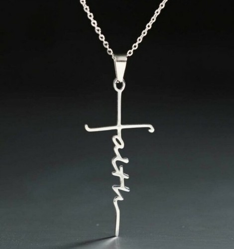Stainless Steel ~ "Faith" ~ Cross Pendant Necklace ~ 18" Chain ~ 2" Extender Item image 6