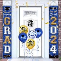 2024 Graduation Porch Sign Banner, Navy Blue and Gold Graduations Porch Sign Doo - £16.83 GBP