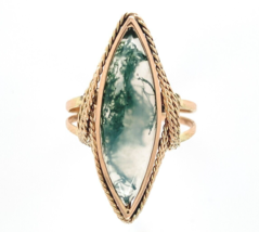 10k Yellow Gold Handwrought Genuine Natural Moss Agate Ring Size 5 (#J6580) - $564.30