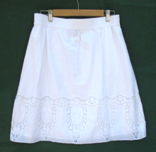 Talbots White Embroidered Cut Work Lace Medallion Cotton Skirt Sz MED NE... - $33.24