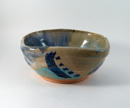 Studio Pottery Bowl Handmade Square Blues Browns 6.5&quot; Wide Vintage 2007 ... - £13.36 GBP
