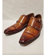 Magnanni Double Monk Strap Burnished Brown Leather Casual Dress Shoes Me... - £78.21 GBP