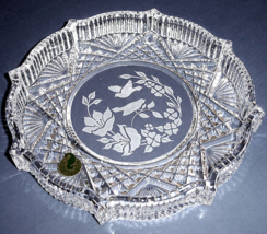 Waterford Irish Crystal Round 8&quot; Serving Dish Etched Floral Bird Scallop... - £110.66 GBP