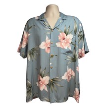 Paradise Found Vintage Blue Floral Hawaiian Button Up Shirt Large Pocket USA - £39.65 GBP
