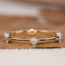 Full Eternity Round Lab Grown Diamond Minimalist Bamboo Ring 14k Yellow Gold - $329.99