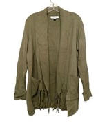 Magaschoni Open Fringe Cardigan Sweater Women Size Large Olive Green Wes... - $25.25