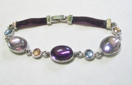 Liz Claiborne Purple Acrylic Cabochons &amp; Velveteen Bracelet 7 1/2 Inches Long - £3.99 GBP