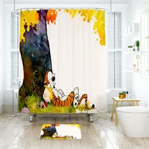 Calvin And Hobbes 01 Shower Curtain Bath Mat Bathroom Waterproof Decorative - £18.37 GBP+