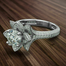 Lotus Engagement Ring 3.10Ct Simulated Diamond 14k White Gold Finish in Size 8.5 - £125.19 GBP