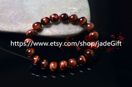 Free Shipping -  10mm red beaded bracelet Natural Red tiger eye STONE Pr... - £15.73 GBP