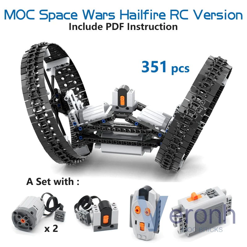 351 PCS MOC Space Wars RC Hailfire Model High-Tech Building Blocks Technical - £51.12 GBP