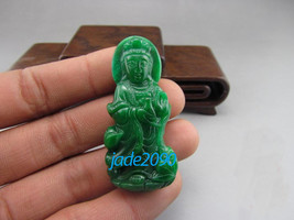 Free shipping - green jadeite jade,  Natural green jade carved Buddhist Bodhisat - $30.00