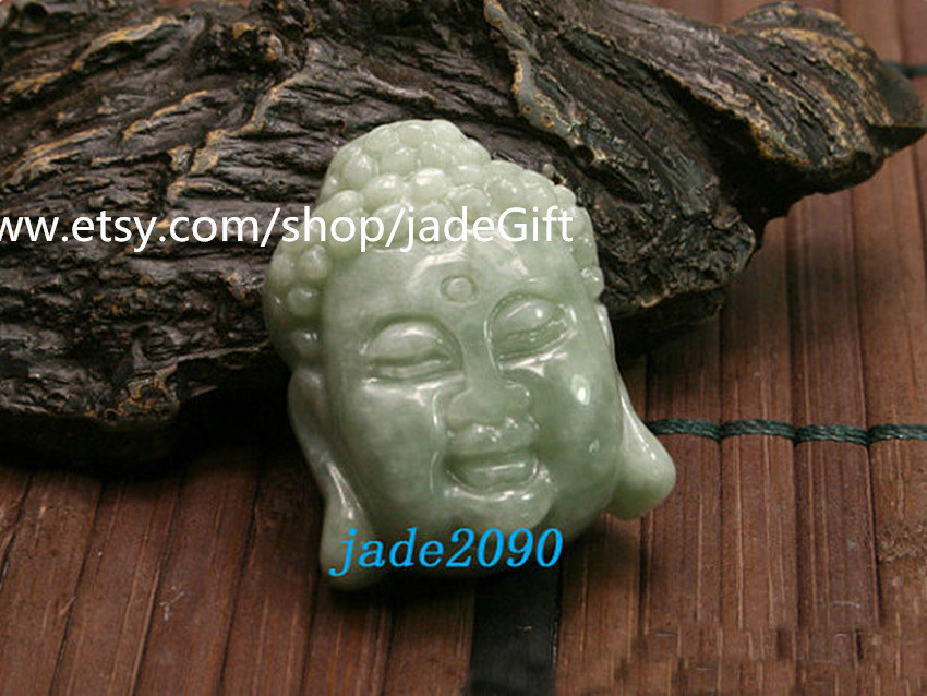 Primary image for Free Shipping - Hand carved real green jade Natural Green jade Buddha Head charm
