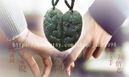 Free Shipping - Couple pendants Natural  green jadeite jade  Dragon and Phoenix  - £15.22 GBP