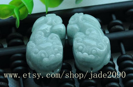 Free Shipping - one couple / ONE  pair  Amulet Natural green jade jadeite carved - $23.99