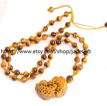 Free Shipping - good luck 100% Natural Yellow Tiger eye stone carved Pi Yao Amul - £17.95 GBP