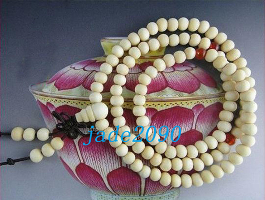 Free Shipping - 8 mm beads Tibetan Natural white sandalwood Mala with Re... - $13.99
