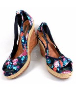 Womens Platform Wedge Shoe Material Girl Floral Cork Peep-toe Sandal Heels 7.5M - $23.36