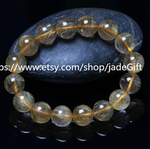 Free Shipping - 14MM Grade A+++++ Real Natural Golden Rutilated Quartz charm bea - £30.89 GBP