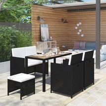 Outdoor Garden Patio Black Poly Rattan 6 Piece Dining Set Sofa Chair Tab... - $423.71