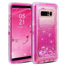 For Samsung S8 Transparent Heavy Duty Glitter Quicksand Case w/ Clip HOT PINK - £5.40 GBP