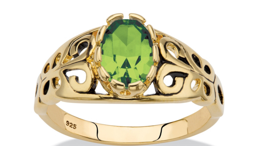Primary image for OVAL CUT 14K GOLD OVER STERLING SILVER FILIGREE PERIDOT RING SIZE 5 6 7 8 9 10