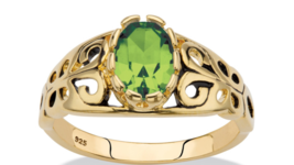 Oval Cut 14K Gold Over Sterling Silver Filigree Peridot Ring Size 5 6 7 8 9 10 - $99.99