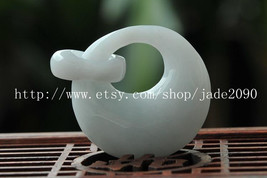 Free shipping - good luck Real natural  White jadeite jade twin round charm jade - £20.74 GBP
