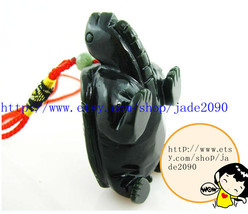 Free Shipping - good luck Natural dark green jade jadeite carved Turtle charm Pe - $20.99