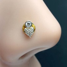 Vero Massiccio Oro 14K Brillantino Naso Bianco Cz Indiano Stile Anello Push Pin - $58.74