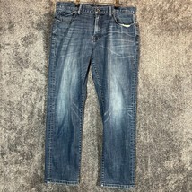 Lucky Brand Jeans Mens 36x32 Dark Wash Fade Whiskered 221 Original Strai... - $16.23